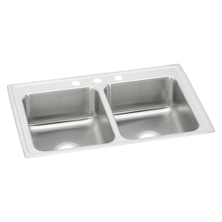 Elkay Lustertone Ss 33X21.2X7.8 Equal Double Bowl Drop-In Sink With Quick-Clip LRQ33213